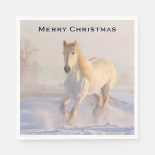 Schönes Weiß Pferd im Schnee Weihnachten Serviette