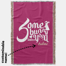 Schönes Weiß und Magenta Bunny Pun Typografy Decke