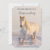 Schönes Weiße Pferd läuft in Schnee Weihnachten Einladung (Vorderseite)