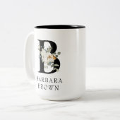 Schönes weißes Blumengold Akzente Monogramm B Zweifarbige Tasse (Vorderseite Links)