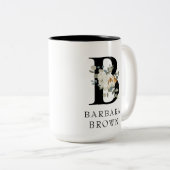Schönes weißes Blumengold Akzente Monogramm B Zweifarbige Tasse (VorderseiteRechts)