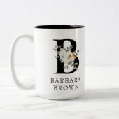 Schönes weißes Blumengold Akzente Monogramm B Zweifarbige Tasse (Links)