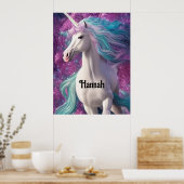 Schönes Weißes Einhorn mit Türkis und Lila Poster (Küche)