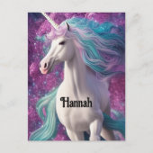 Schönes Weißes Einhorn mit Türkis und Lila Postkarte (Vorderseite)