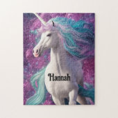 Schönes Weißes Einhorn mit Türkis und Lila Puzzle (Vertikal)