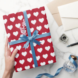 Schönes Weißes Herzen Muster Klassisches Rot Geschenkpapier