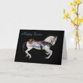 Schönes weißes Karussell-Pferd fröhliche Ostern Karte (Gelbe Blume)