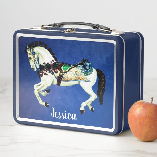 Schönes weißes Karussell-Pferd Metall Lunch Box (Beispiel)