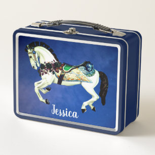 Schönes weißes Karussellpferd Metall Lunch Box