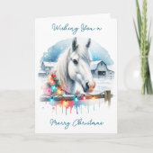 Schönes Weißes Pferd auf Bauernhof Weihnachten Karte (Vorderseite)