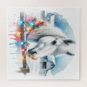 Schönes Weißes Pferd auf Bauernhof Weihnachten Puzzle (Horizontal)