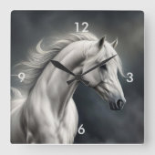 Schönes Weißes Pferd Flownmane Quadratische Wanduhr (Vorderseite)