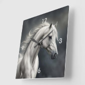 Schönes Weißes Pferd Flownmane Quadratische Wanduhr (Winkel)