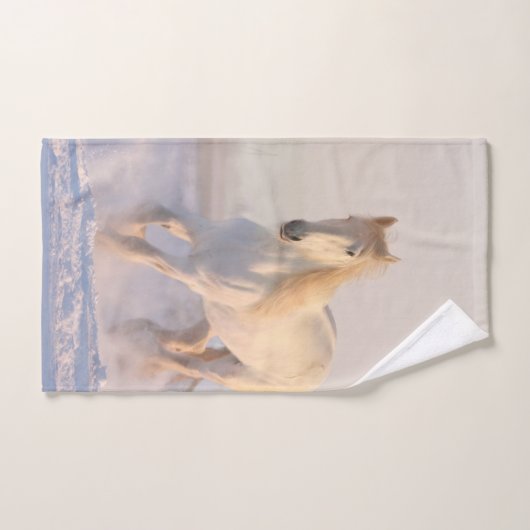 Schönes Weißes Pferd Galloping im Schnee Badhandtuch Set (Handtuch)