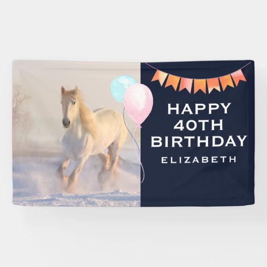 Schönes Weißes Pferd Galloping im Schnee Banner (Horizontal)