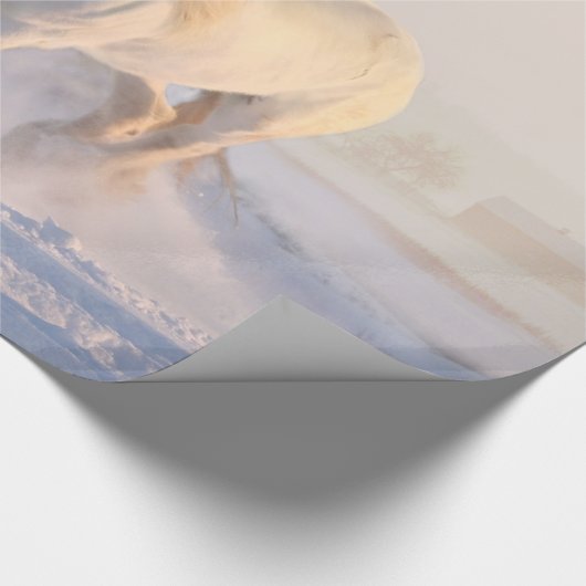 Schönes Weißes Pferd Galloping im Schnee Geschenkpapier (Ecke)