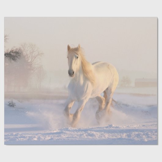 Schönes Weißes Pferd Galloping im Schnee Geschenkpapier (Flach)