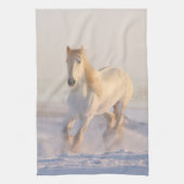Schönes Weißes Pferd Galloping im Schnee Geschirrtuch (Vertikal)