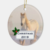 Schönes Weißes Pferd Galloping im Schnee Keramik Ornament (Links)