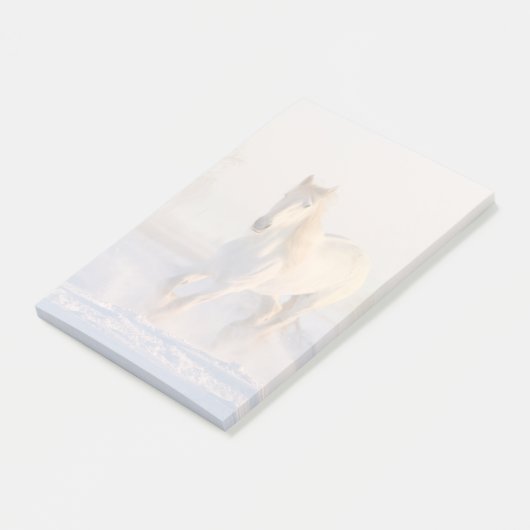 Schönes Weißes Pferd Galloping im Schnee Post-it Klebezettel (angewinkelt)