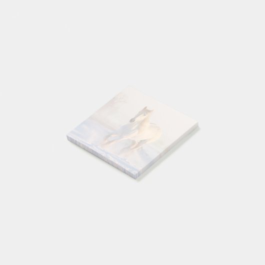 Schönes Weißes Pferd Galloping im Schnee Post-it Klebezettel (angewinkelt)