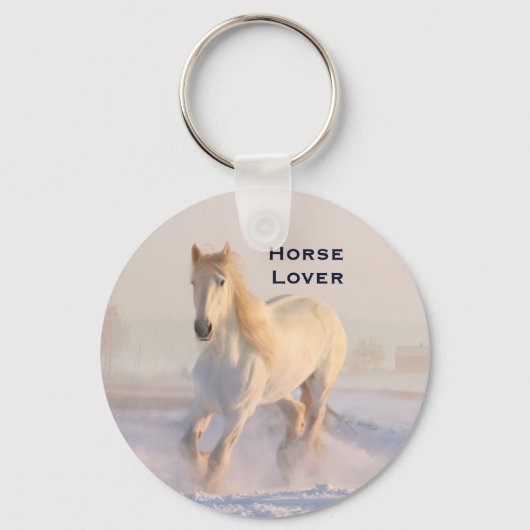 Schönes Weißes Pferd Galloping im Schnee Schlüsselanhänger (Vorderseite)