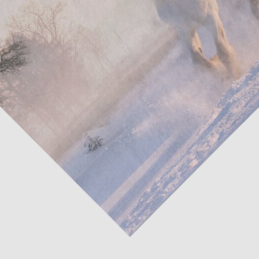 Schönes Weißes Pferd Galloping im Schnee Seidenpapier (Ausschnitt)