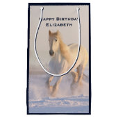 Schönes Weißes Pferd Galloping im Winter Geburtsta Kleine Geschenktüte (Vorderseite)