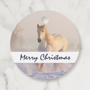 Schönes Weißes Pferd Galopp im Schnee Weihnachten Geschenkanhänger