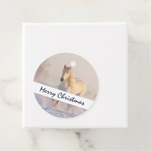 Schönes Weißes Pferd Galopp im Schnee Weihnachten Geschenkanhänger (Beispiel)