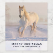 Schönes Weißes Pferd Galopp im Schnee Weihnachten Weinetikett (Einzelnes Label)