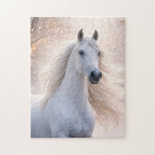 Schönes weißes Pferd im Schnee Urlaub Puzzle