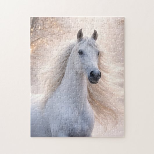 Schönes weißes Pferd im Schnee Urlaub Puzzle (Vertikal)