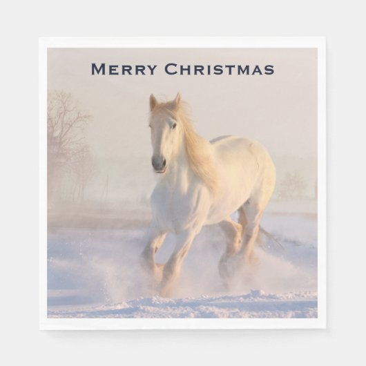 Schönes Weißes Pferd im Schnee Weihnachten Serviette (Vorderseite)