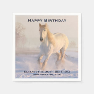 Schönes Weißes Pferd im Schnee zum Geburtstag Serviette