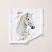 Schönes Weißes Pferd Kopf Boho Floral Badhandtuch Set (Waschlappen)
