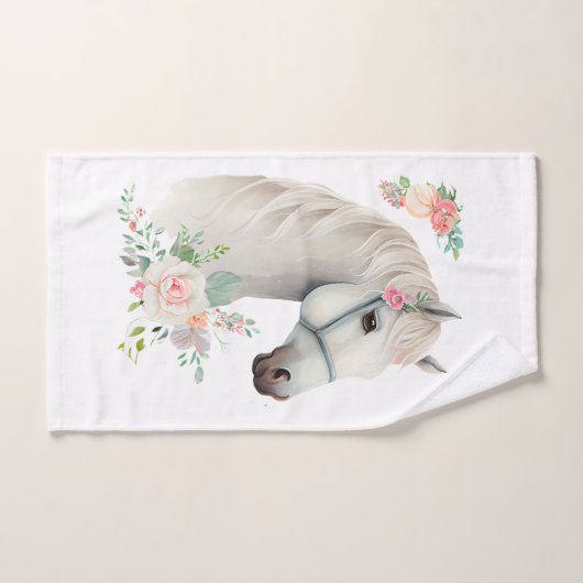 Schönes Weißes Pferd Kopf Boho Floral Badhandtuch Set (Handtuch)