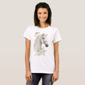Schönes Weißes Pferd Kopf Boho Floral T-Shirt (Vorne ganz)