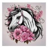 Schönes Weißes Pferd mit rosa Blume Poster (Vorderseite)