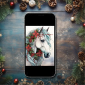 Schönes Weißes Pferd mit roten Blume Weihnachten
