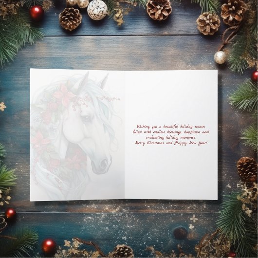 Schönes Weißes Pferd mit roten Blume Weihnachten