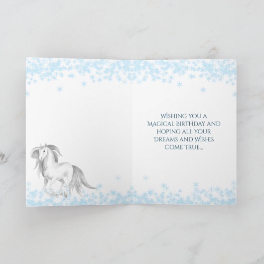 Schönes Weißes Pferd Schnee Winter Nacht Geburtsta Karte (Innenseite)