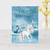 Schönes Weißes Pferd Schnee Winter Nacht Geburtsta Karte (Gelbe Blume)
