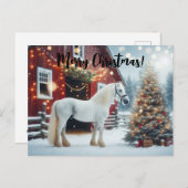 Schönes weißes Pferd und rote Scheune Postkarte (Vorne/Hinten)