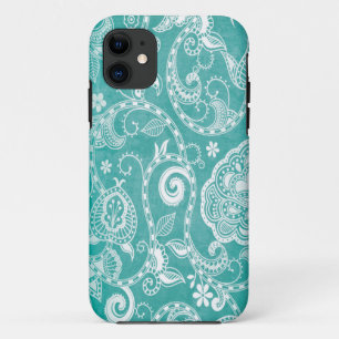 Schönes weißes und blaues Blumen-Blätter und iPhone 11 Hülle