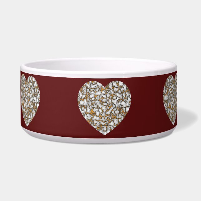Schönes weißes und goldenes Marmorherz Napf (Vorderseite)