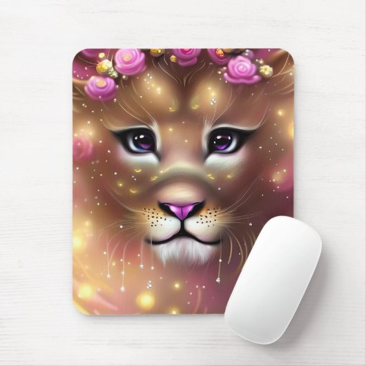 Schönes Whimsical Fantasy Girl Löwe Mousepad (Mit Mouse)
