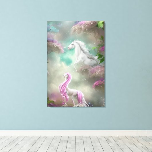 Schönes Whimsical Horse Animal Triptych Leinwanddruck (Insitu (Holzboden))