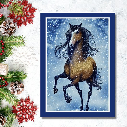 Schönes Whimsical Pferd im Schnee Weihnachten