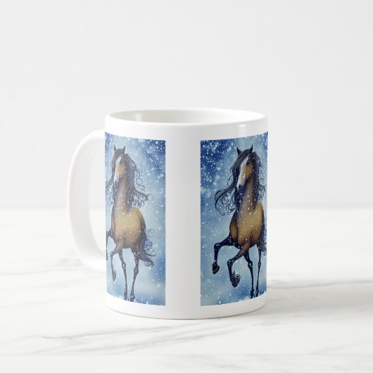 Schönes Whimsical Pferd im Schnee Winter Kaffeetasse (Vorderseite Links)